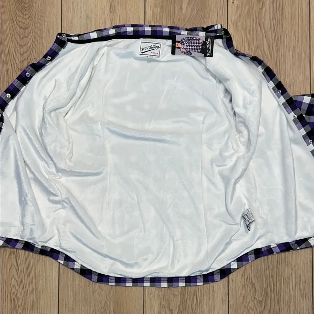 NWT - BC Clothing Casual Purple and Black Button Down Shirt - Picture 8 of 13